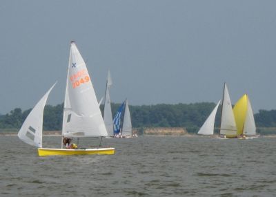 sharing the course with the canoes